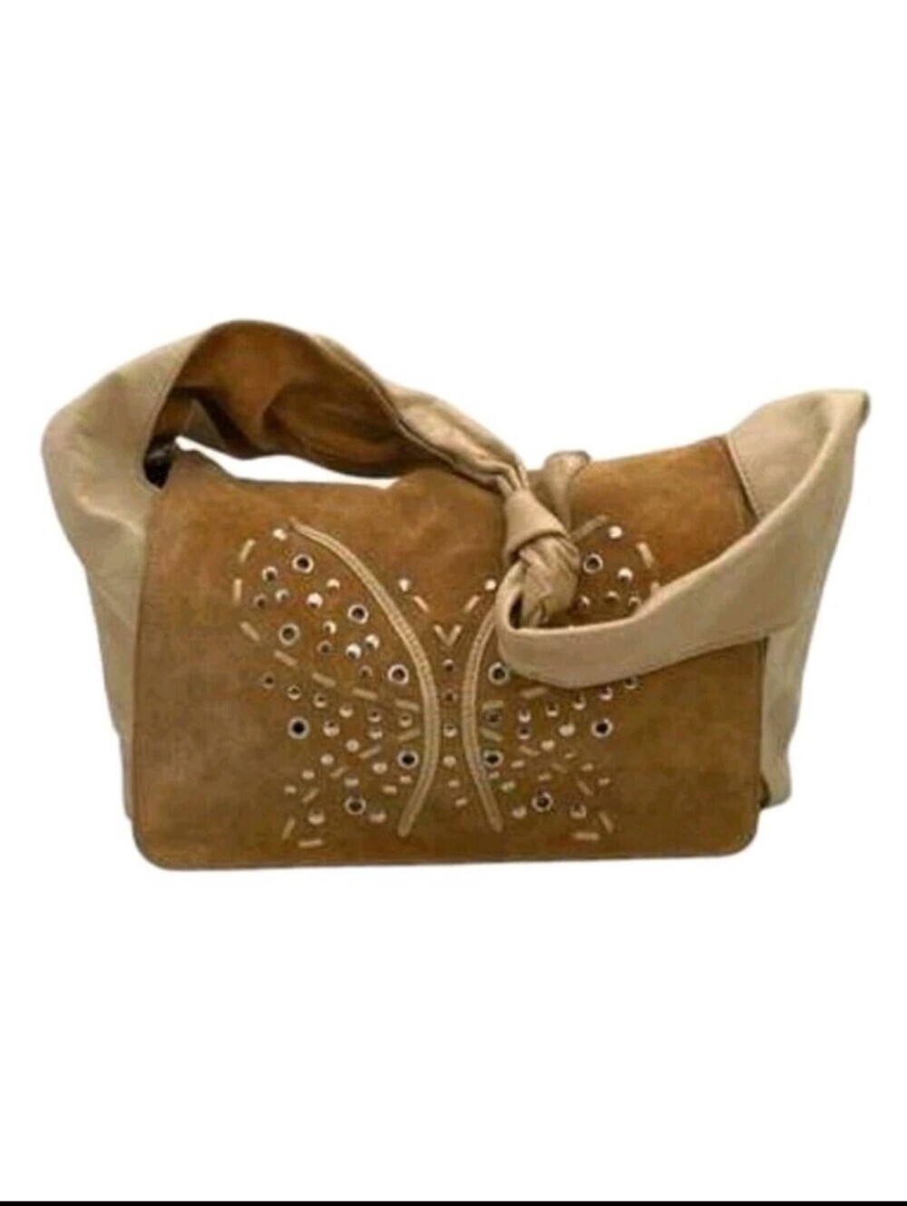Arcadia Italy Vintage Gold Leather Hobo Bag Butterfly Embossed Y2K Rare